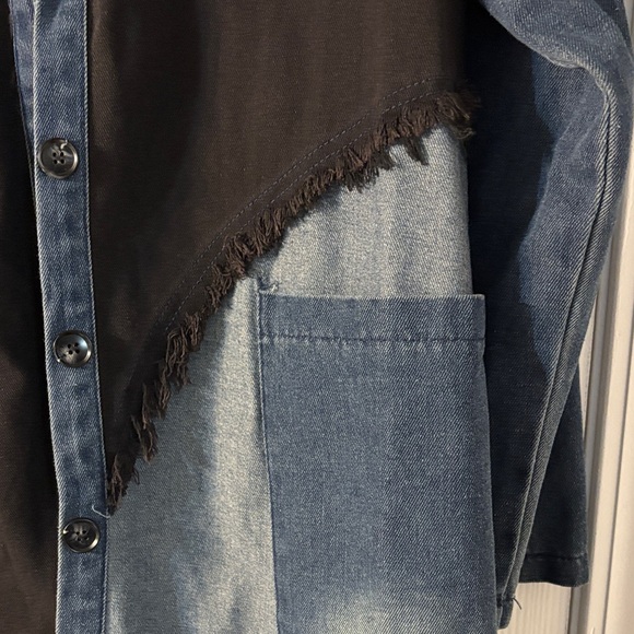 Chic Denim Patchwork Coat - Picture 3 of 5